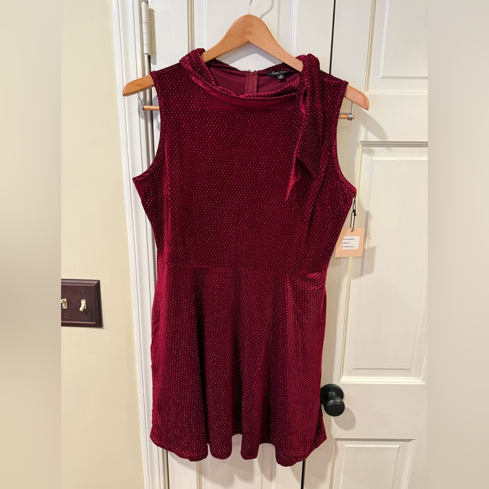 Smak Parlour Unique Vintage ruby red mock neck fit flare velvet dress XL - Picture 4 of 8
